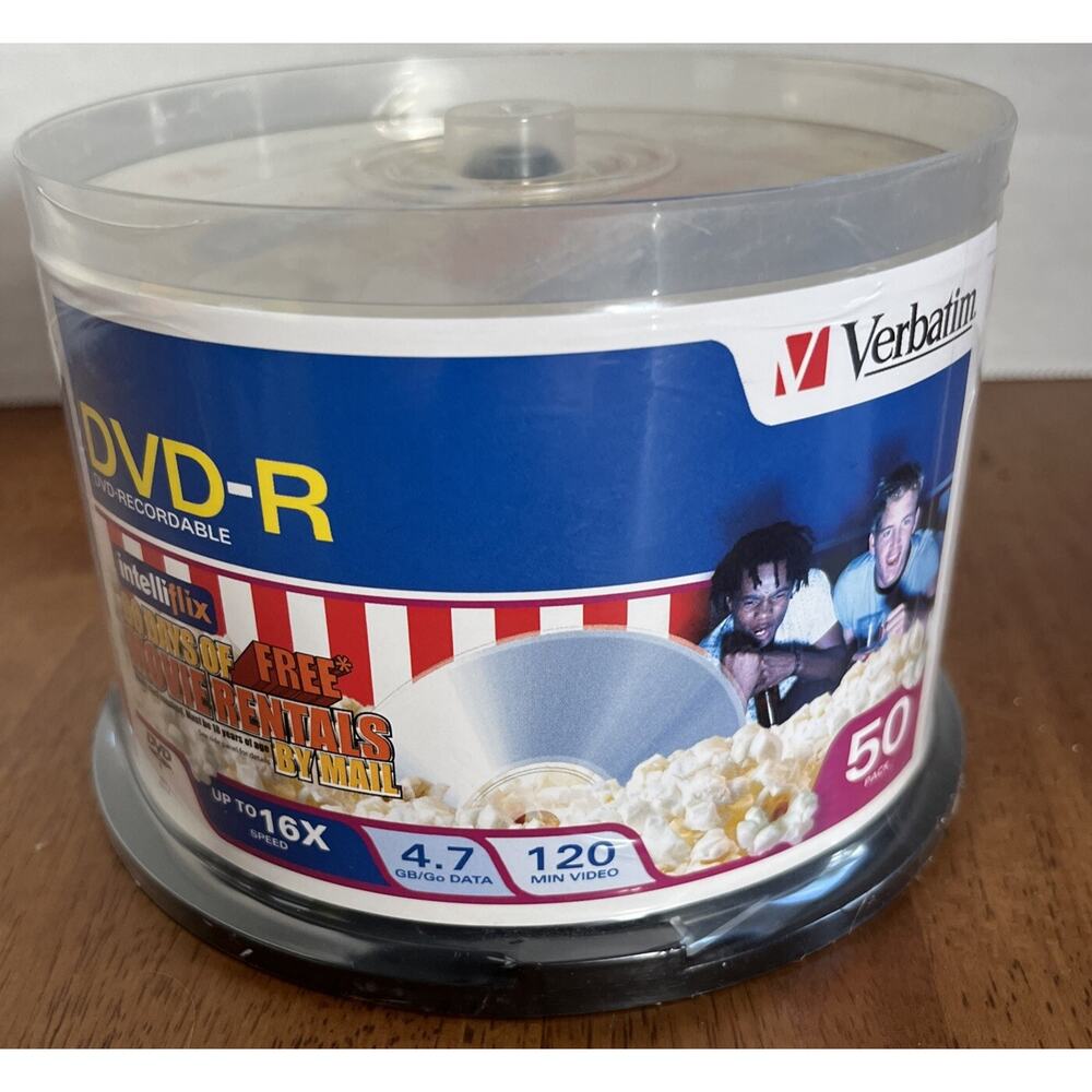 Sealed New Verbatim 97493 4.7GB 16X DVD-R Spindle - Pack of 50 blank movie discs